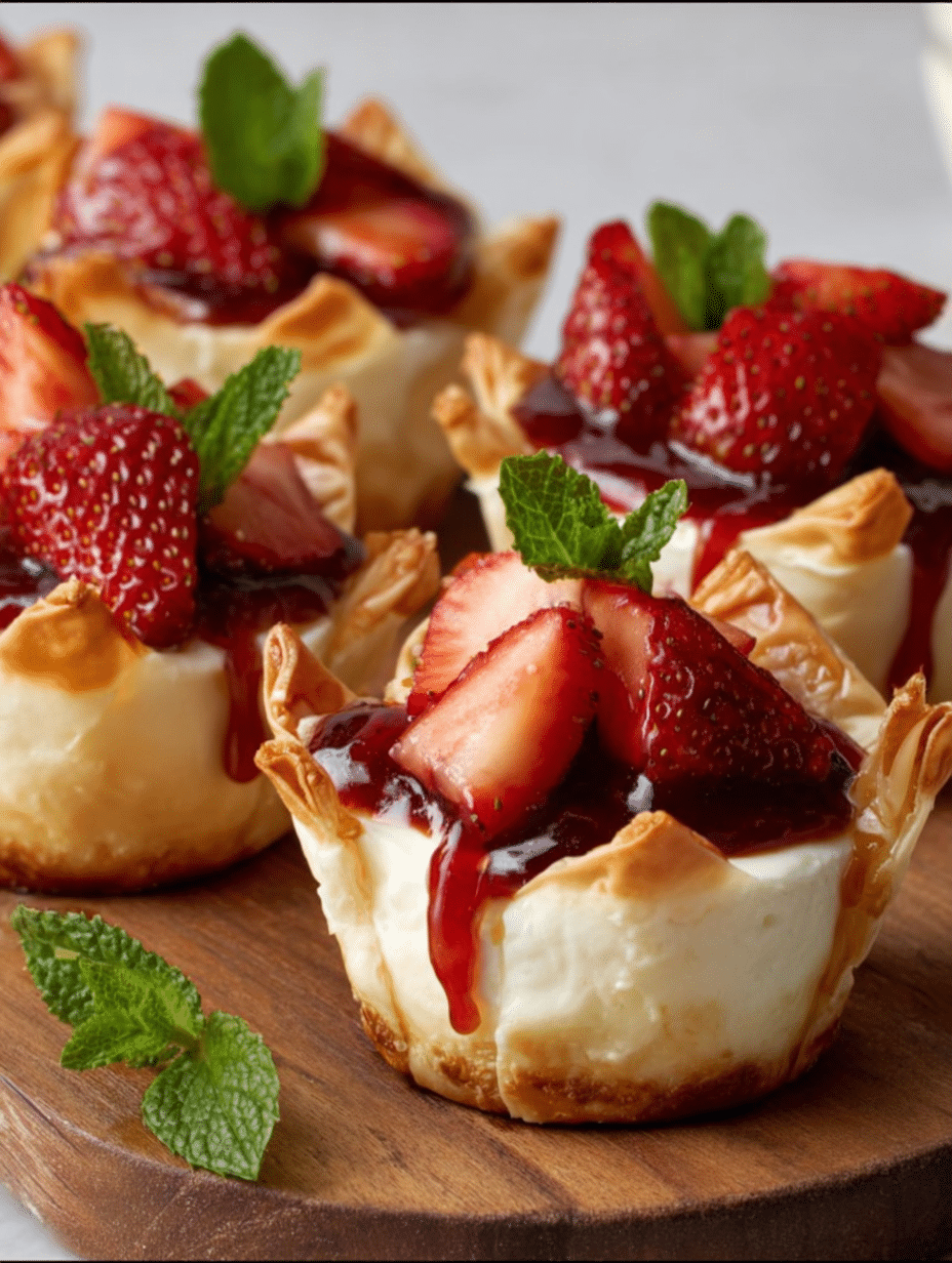 Bouchées de Cheesecake à la Fraise dans des Wontons