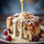 Brioche Pudding aux Amandes et Fruits Rouges avec Sauce Crème Anglaise
