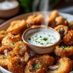 Champignons Frits Croustillants avec Sauce à l’Ail