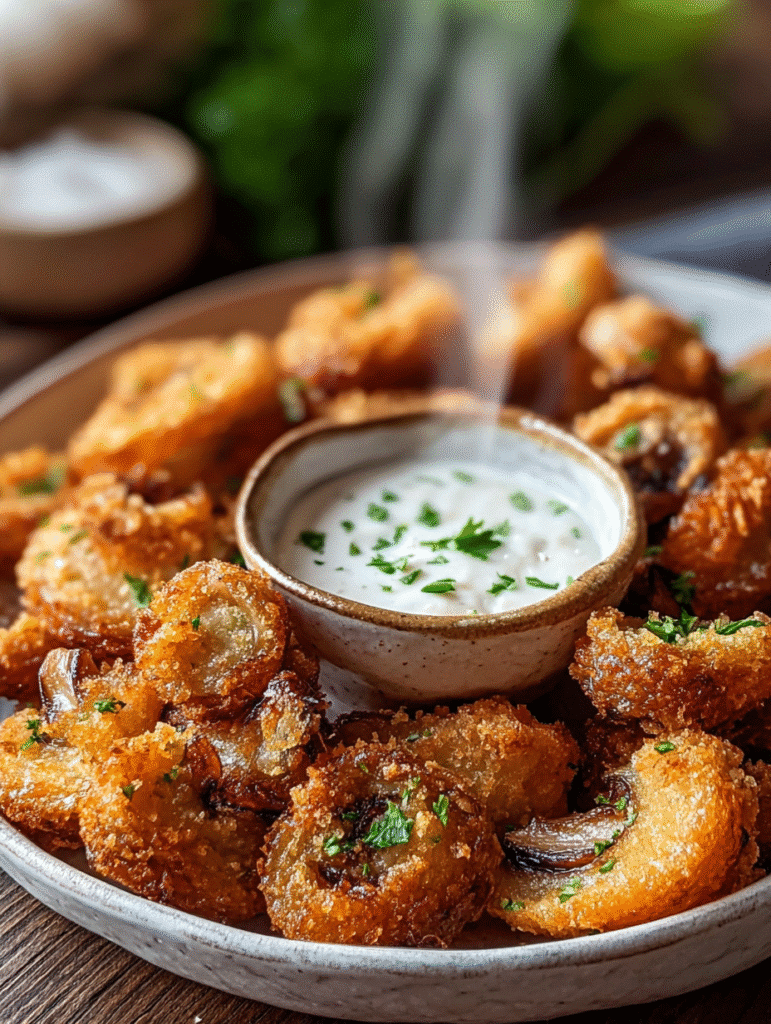 Champignons Frits Croustillants avec Sauce à l’Ail