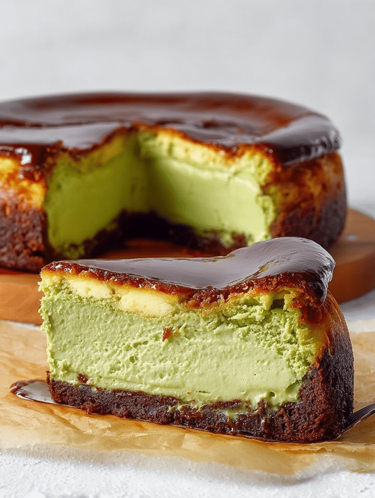 Cheesecake Basque Brûlé au Matcha avec Croûte au Chocolat