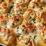Coquilles Farcies au Poulet Alfredo & Beurre à l’Ail