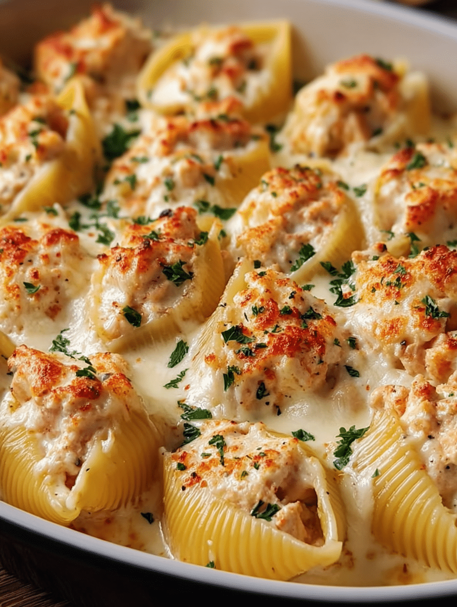 Coquilles Farcies au Poulet Alfredo & Beurre à l’Ail