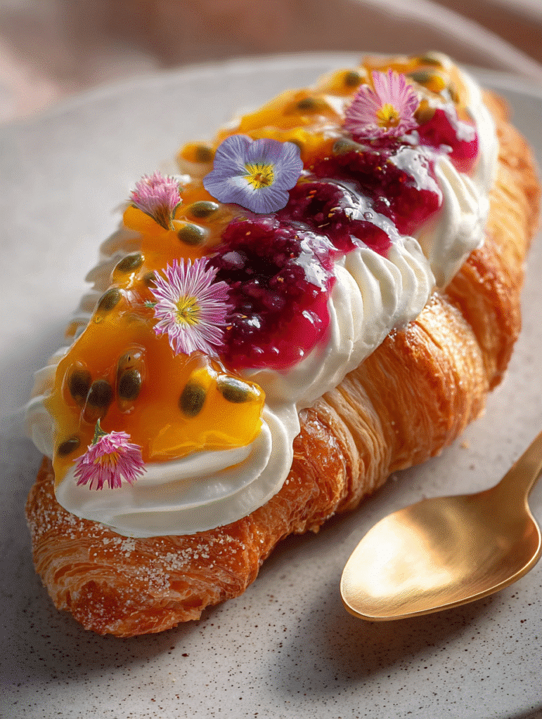 Croissant à la Crème Vanillée Fouettée avec Fruit de la Passion & Confiture de Fruits Rouges