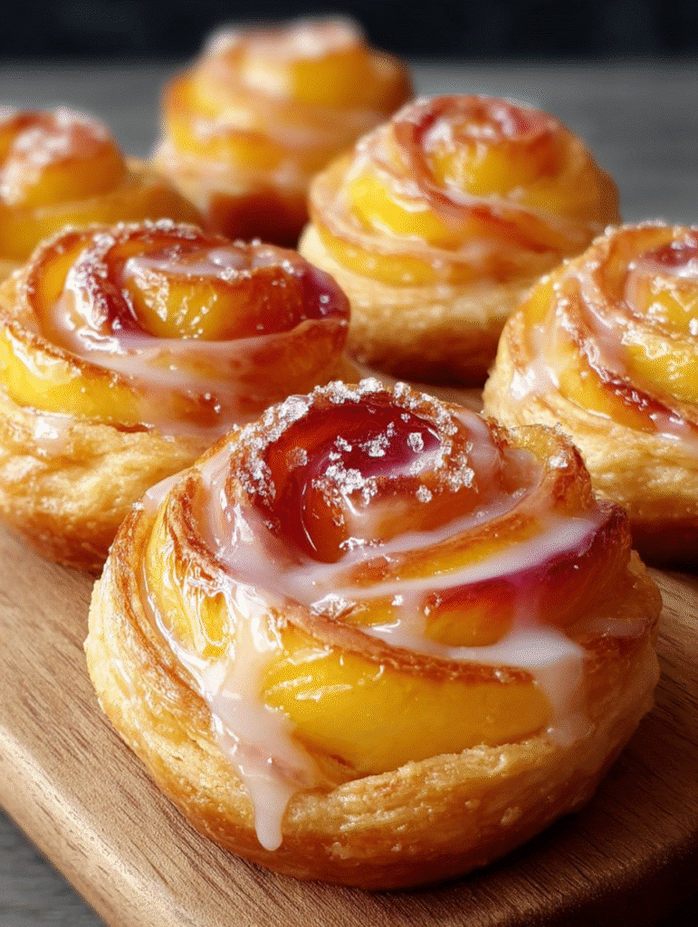 Cruffins à la Tarte aux Pêches avec Glaçage à la Vanille