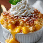 Crumble Doré à la Mangue avec Crème Fouettée