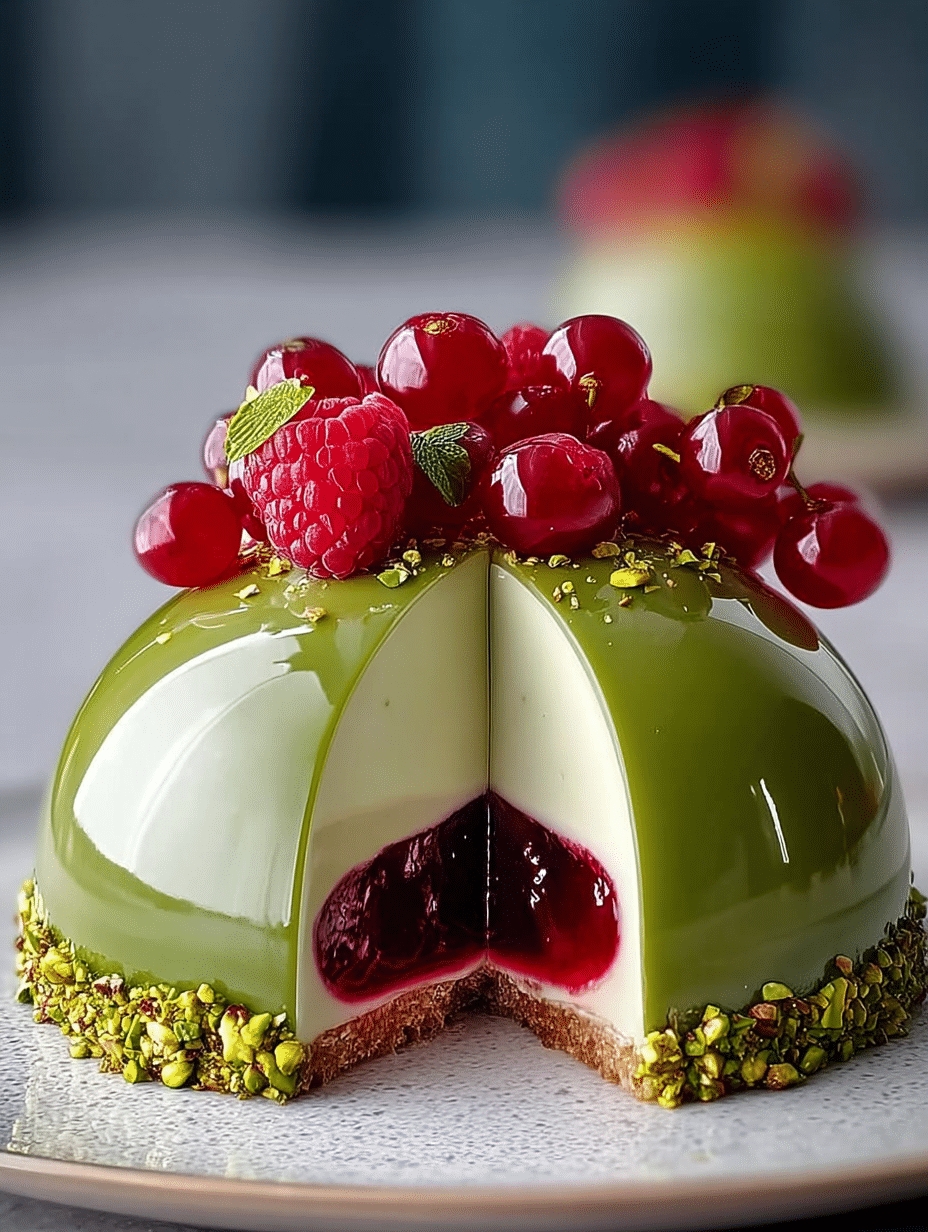 Entremets Dôme Mousse Pistache & Cœur Fruits Rouges