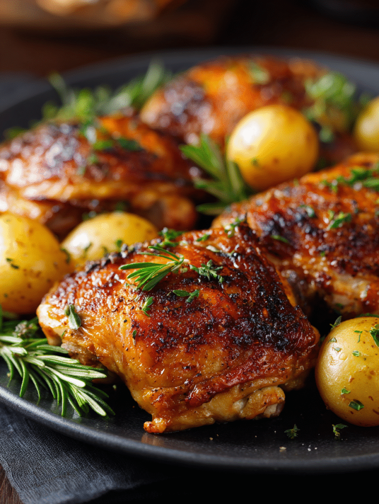 Hauts de Cuisse de Poulet Rôtis aux Herbes et Pommes de Terre Nouvelles
