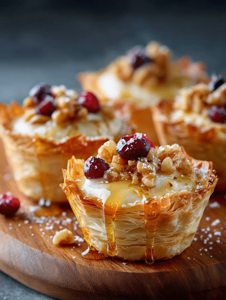 Mini Tartelettes de Phyllo à la Crème & aux Canneberges et Noix