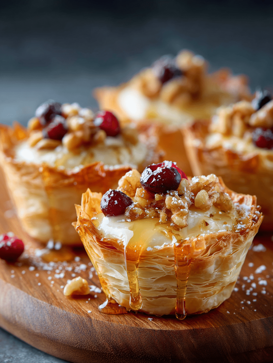 Mini Tartelettes de Phyllo à la Crème & aux Canneberges et Noix