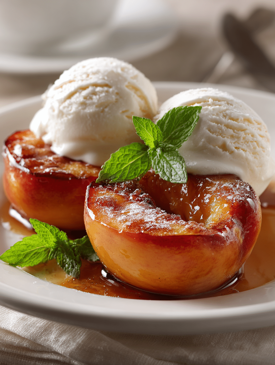 Pêches Rôties à la Cannelle et au Sucre avec Glace à la Vanille