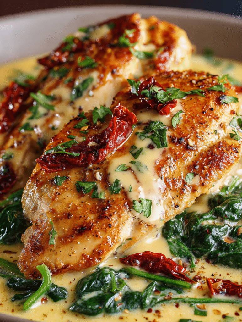 Poulet Crémeux aux Tomates Séchées et Épinards