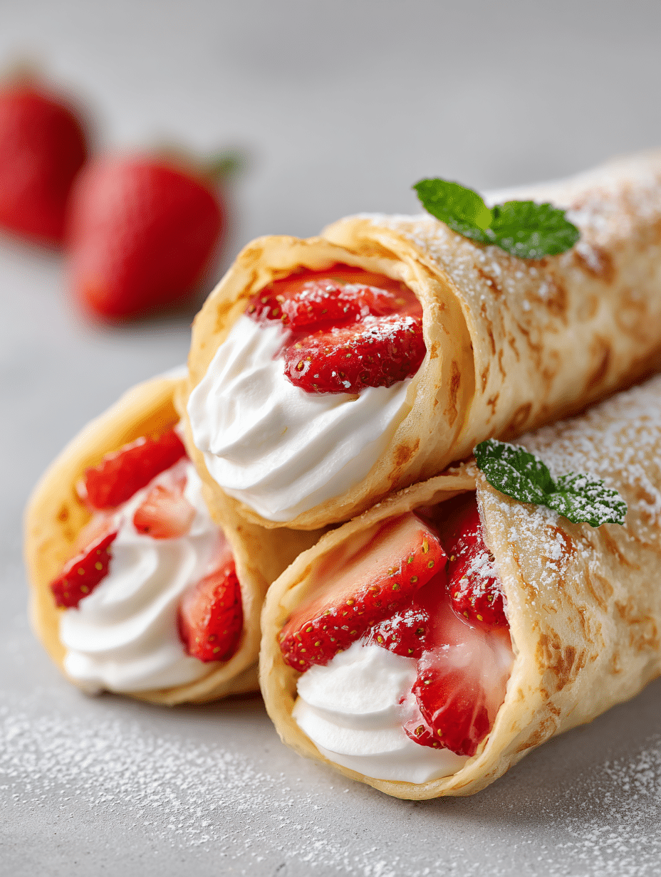 Roulés de Crêpes à la Fraise et à la Crème