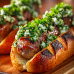 Saucisses Grillées avec Crème Chimichurri & Relish aux Olives