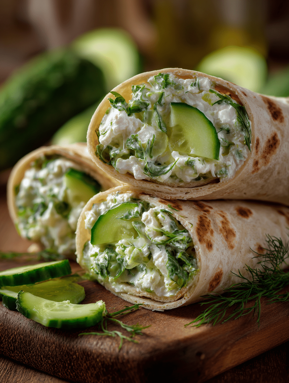 Wraps frais au concombre et fromage cottage