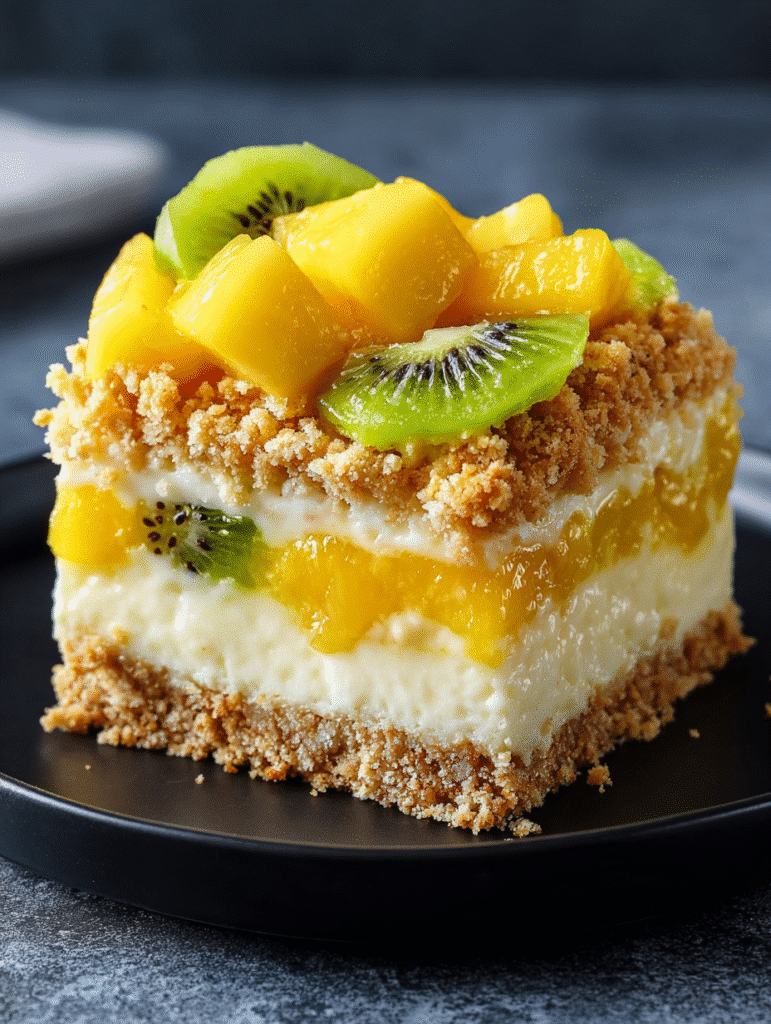 Home 5 Barres Crumble au Cheesecake Tropical Mangue et Kiwi : découvrez la recette irrésistible !