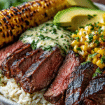 Bol de Steak Grillé et Maïs avec Sauce Citron Vert-Coriandre