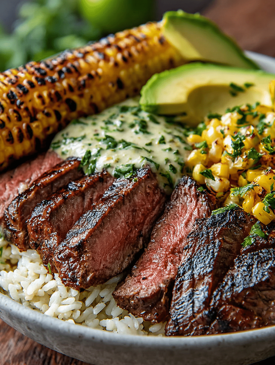 Bol de Steak Grillé et Maïs avec Sauce Citron Vert-Coriandre