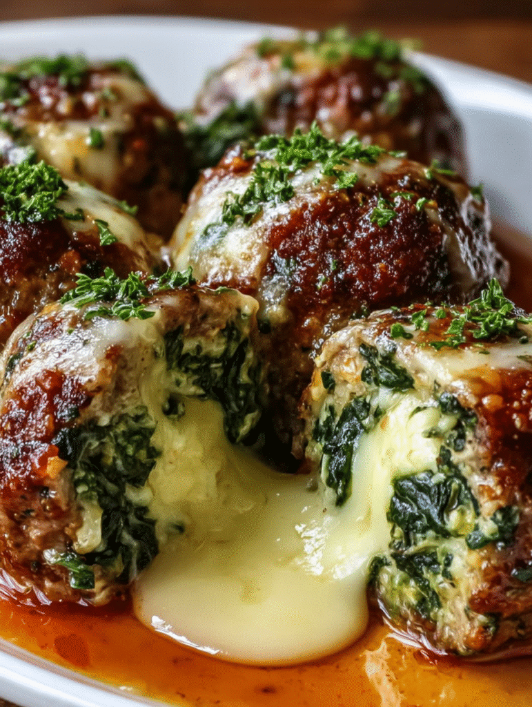 Boulettes de Bœuf à l’Ail et aux Épinards, Farcies à la Mozzarella
