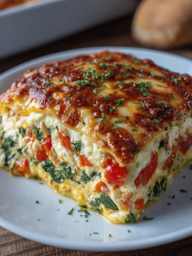 Casserole de Lasagnes aux Poivrons Rôtis et aux Épinards