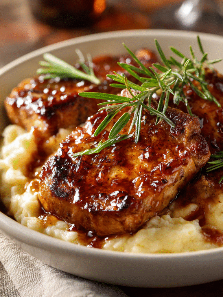 Côtelettes de Porc Glacées au Sucre Brun