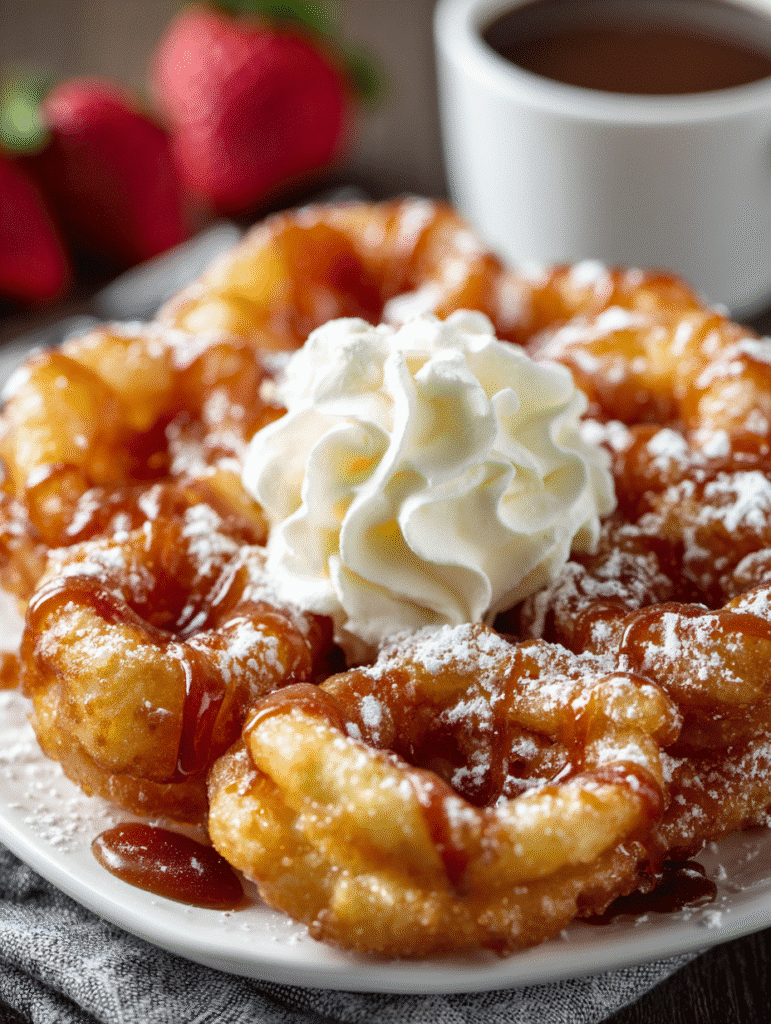 Frites de Gâteau Entonnoir au Caramel et à la Crème Fouettée