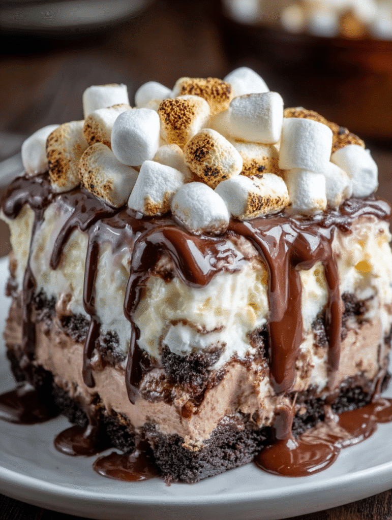 Gâteau S’mores Glacé au Chocolat et Marshmallows Grillés