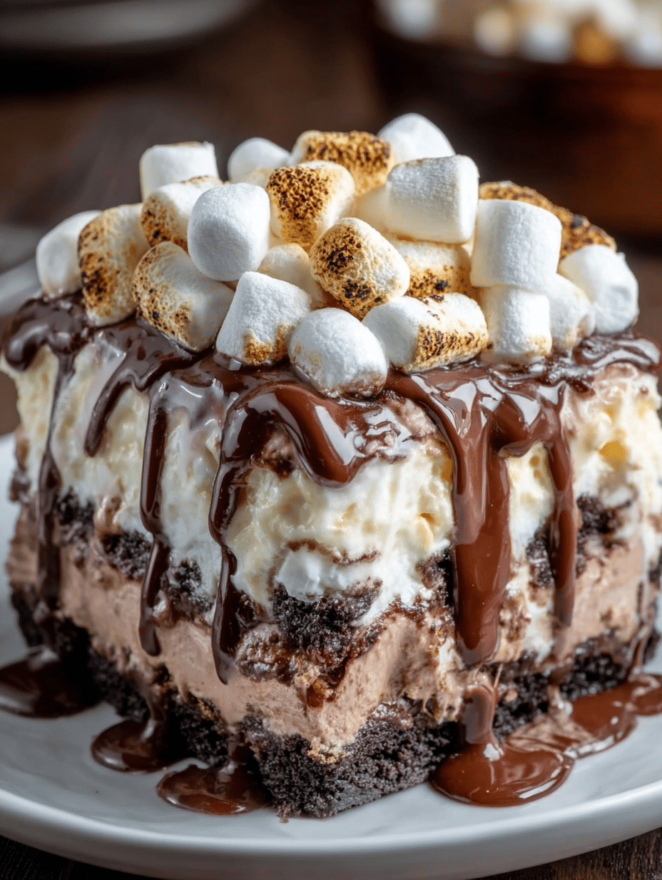 Gâteau S’mores Glacé au Chocolat et Marshmallows Grillés