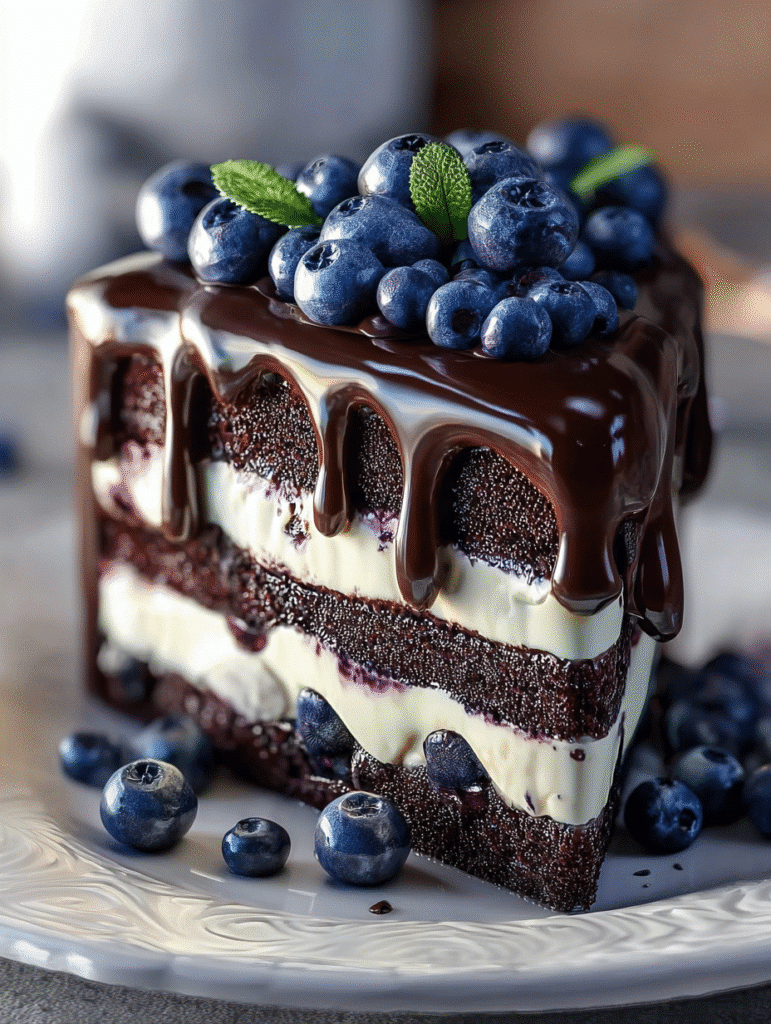 Gâteau Tres Leches au Chocolat et Myrtilles