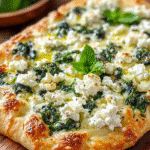 Pizza Blanche Grecque à l’Ail Rôti et aux Épinards