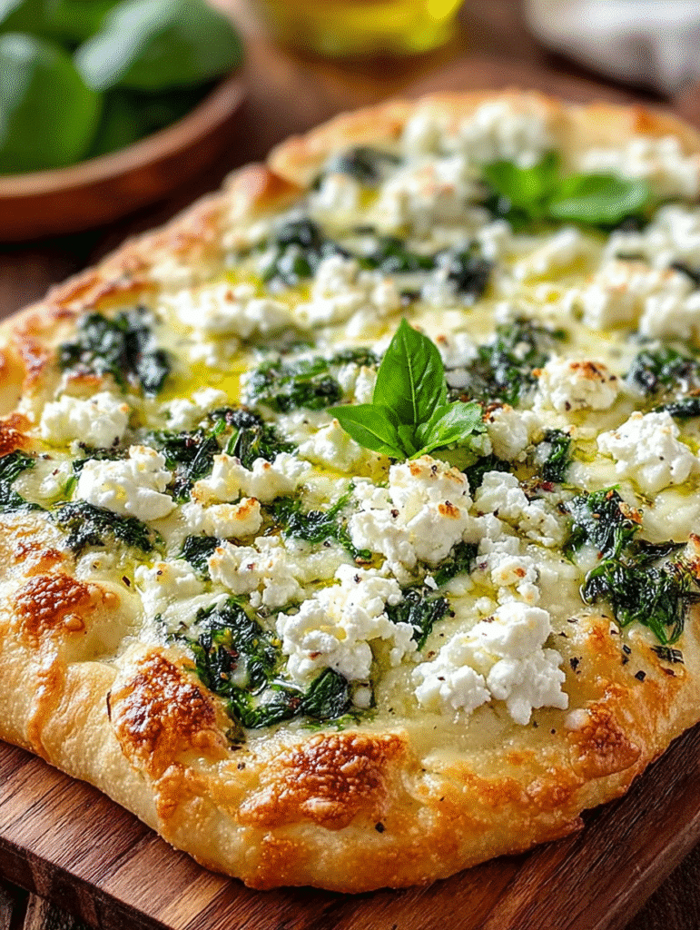 Pizza Blanche Grecque à l’Ail Rôti et aux Épinards