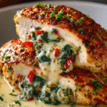 Poulet Farci aux Poivrons Rôtis, Épinards et Mozzarella