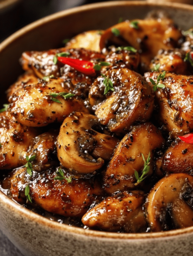 Poulet au Poivre Noir et Champignons