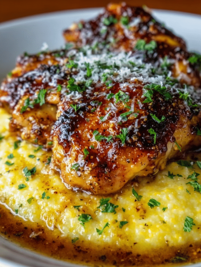 Poulet Épicé au Sirop d’Érable et Moutarde sur Polenta Crémeuse