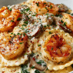 Raviolis Décadents aux Fruits de Mer & Sauce Crémeuse à l’Ail