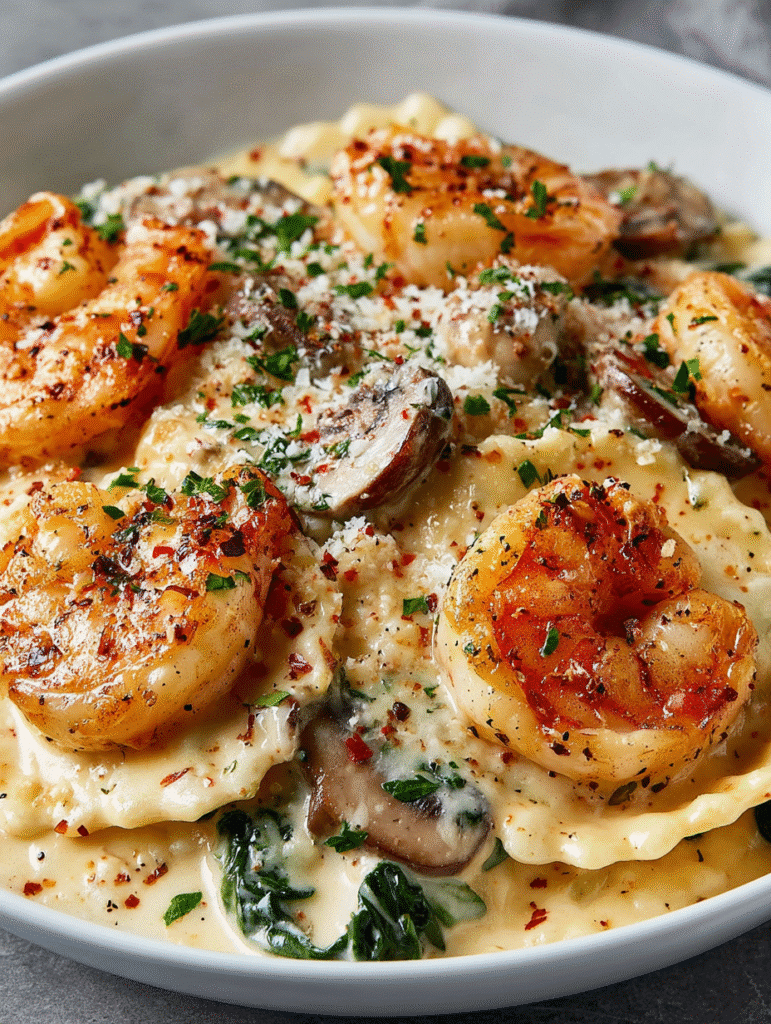 Raviolis Décadents aux Fruits de Mer & Sauce Crémeuse à l’Ail