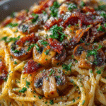 Spaghetti à la Citrouille et aux Champignons avec Bacon Croquant