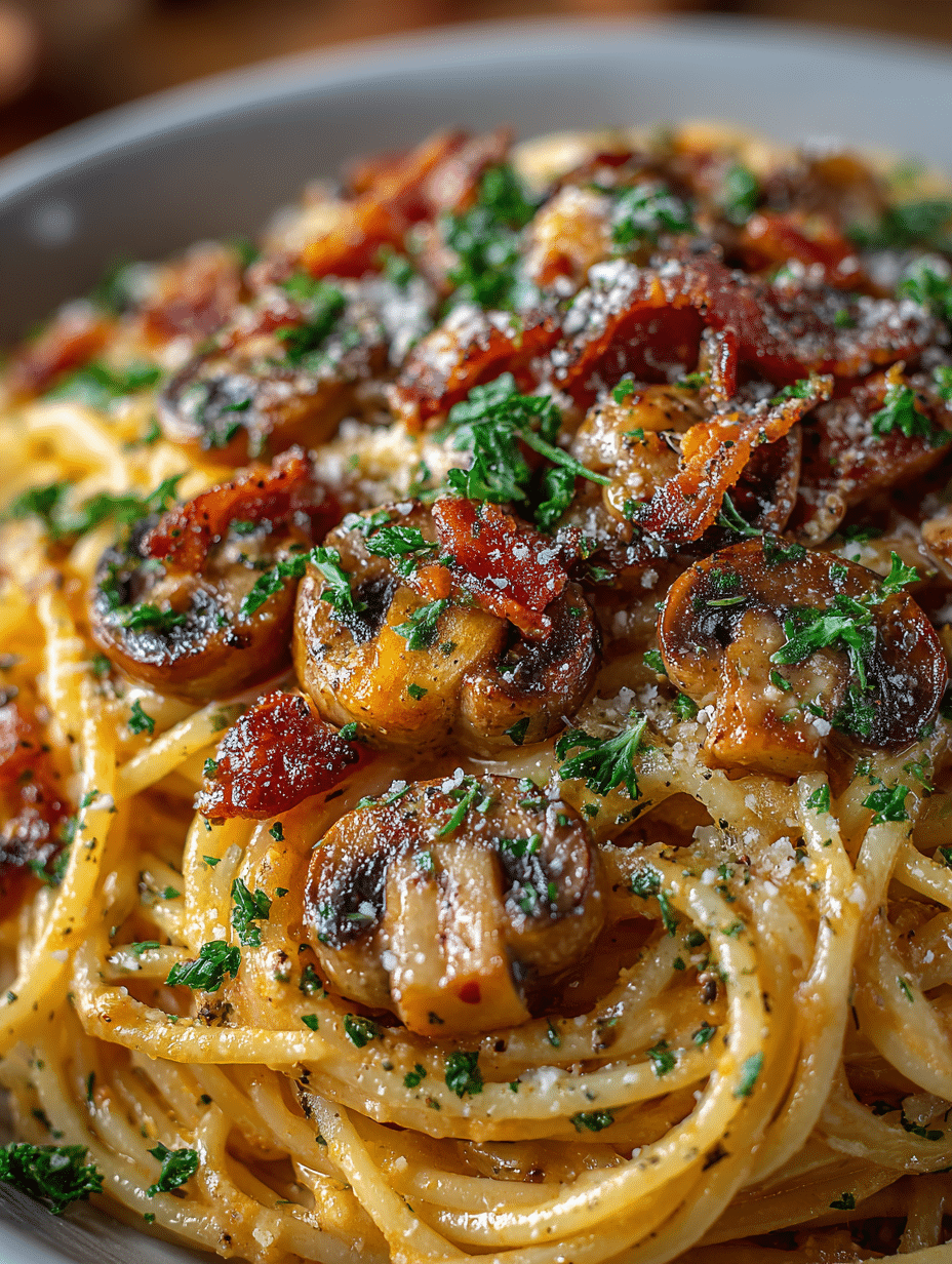 Spaghetti à la Citrouille et aux Champignons avec Bacon Croquant