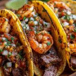 Tacos aux Crevettes et au Steak Grillé