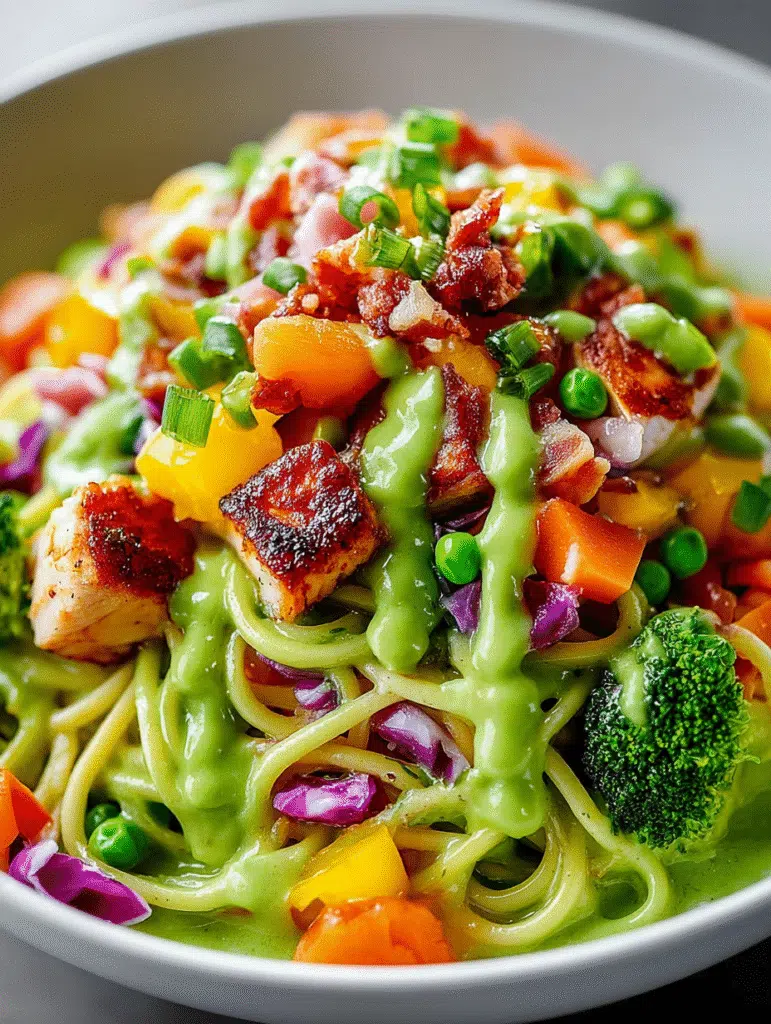 Bol de Nouilles à la Goddess Verte & Poulet Rôti : Découvrez une recette crémeuse et colorée!