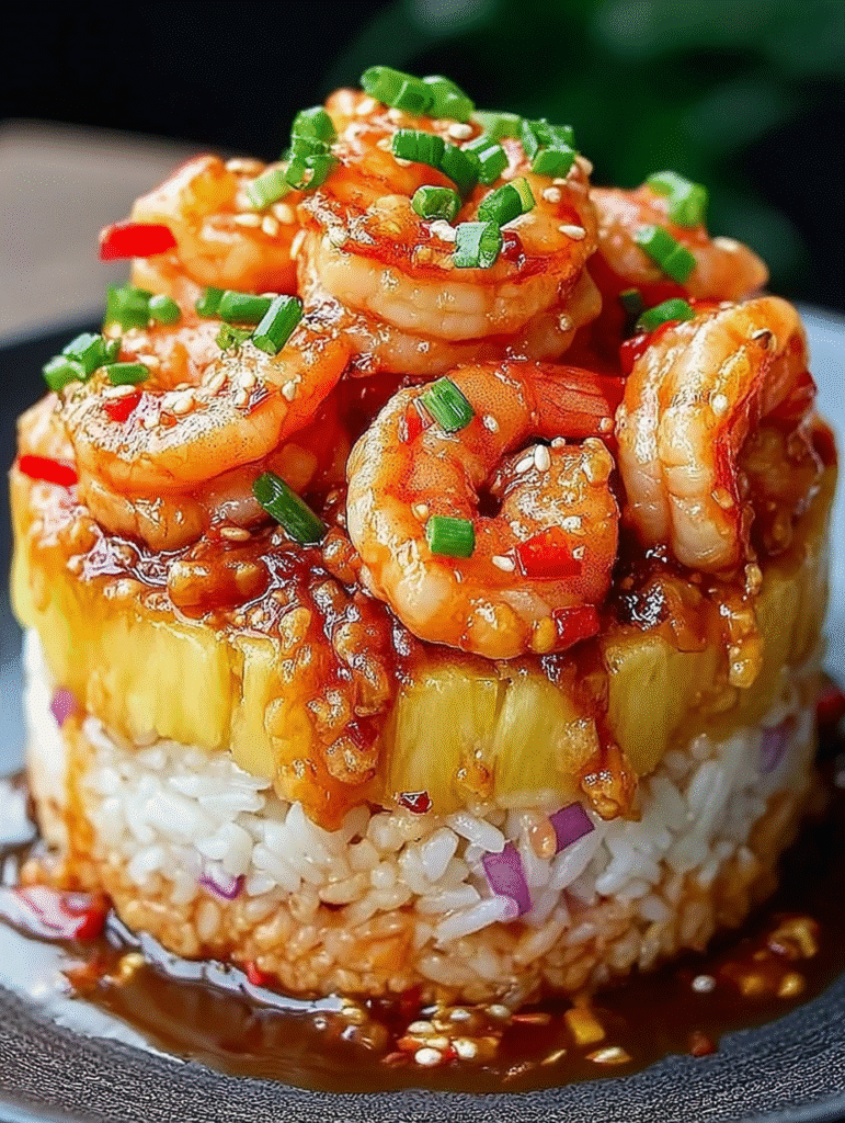 Tour de Crevettes, Ananas & Riz – Sauce Sucrée-Pimentée